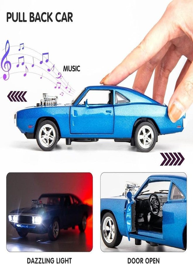 AHBHT Kids Model 1:32 Fast & Furious 7 Die Cast Metal Car Pull Back Action Opening Doors with Realistic Engine Sound Lights Toy Car Gift for Boys - Blue - Image 4